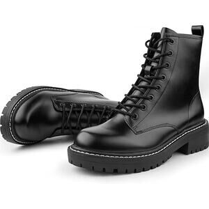 Ichigo Womens Size 7.5 Black Faux Leather Lace Up High Top Combat Boots Shoes